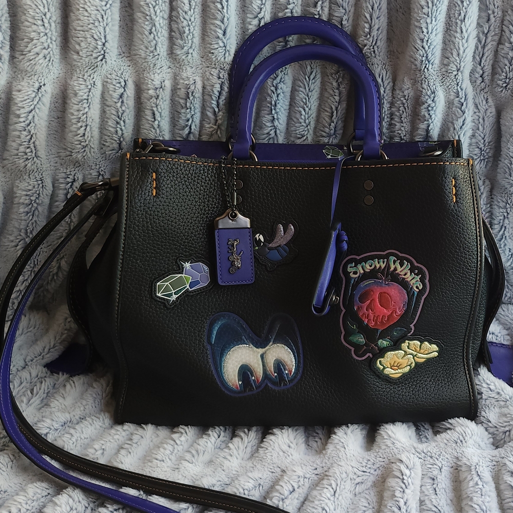 Coach Black and Purple Satchel with Patches